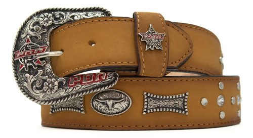 Cinto Vaquero Pbr Rodeo Dorado Con Herrajes Metálicos