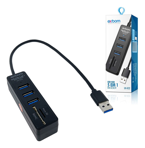 Hub 3 Portas Usb 3.0 5gbps Leitor Cartão Sd Micro Sd 5 Em 1