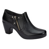 Bota De Piel Tacon Bajo Manet Negro Para Mujer 9001