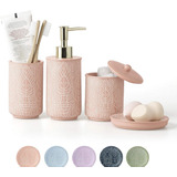 Accesorios De Baño De Color Rosa Coral Premium Set Jue...