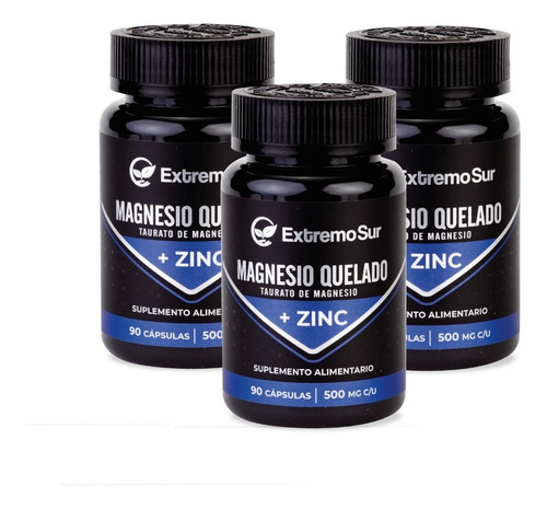 Magnesio Quelado + Zinc, Pack 3 Frascos, 270 Cápsulas Sabor Neutro