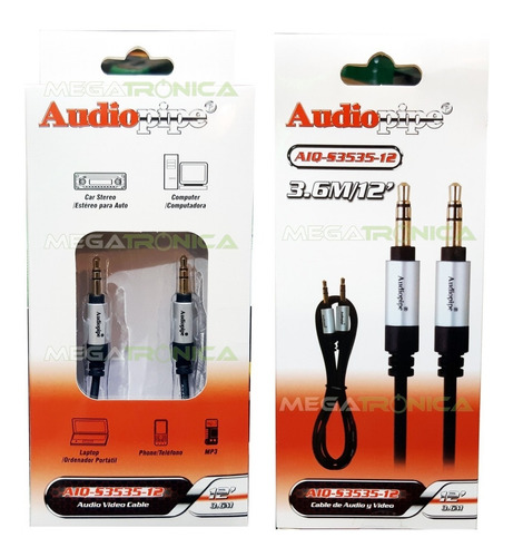 Cable Auxiliar Miniplug 3.5mm Stereo Macho Audiopipe 3.6 Mts