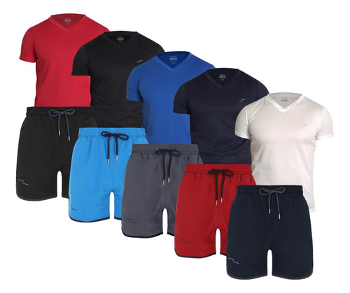 Paquete 5 Camisas Y 5 Shorts Deportivos Para Hombre Gym