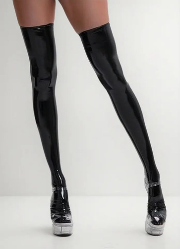 `` Medias De Lencería Sexy En Negro Y Rojo, De Látex Pu S14