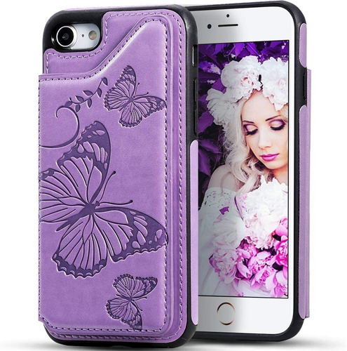 Funda Para iPhone 7/8 / Se 2020 Tarjetero Cuero Violeta