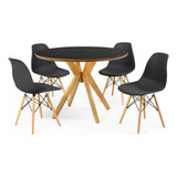 Mesa De Jantar Marci Premium Preta 100cm + 4 Cadeiras Eiffel
