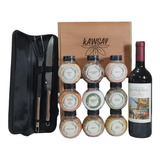 Set Asado 2pz +9 Sales+vino- Caja Madera- Especial Regalo