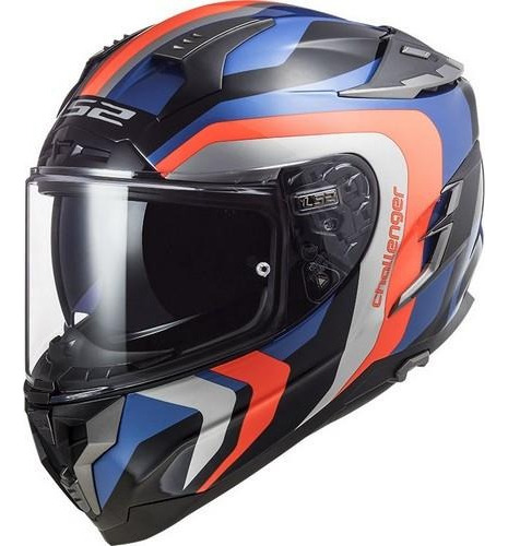 Casco Cerrado Ls2 Challenger Galactic Azul/ Naranja Rider1