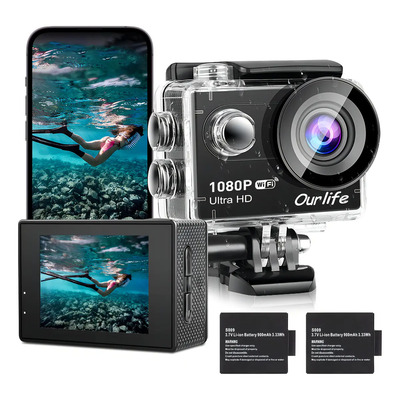 Cámara Deportiva Ourlife G208 Full HD 1080p Sumergible 30m WiFi Con 2 Baterías y Accesorios Para Casco y Bicicleta | Envío gratis