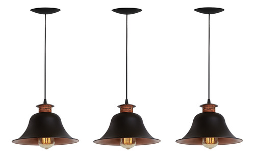 Lamapra Industrial Color Cobre Y Negro, Colgante (pack X 3)