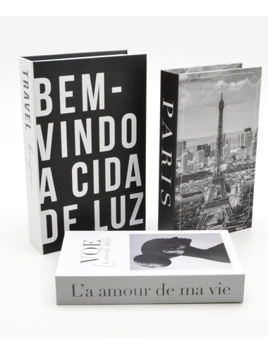 Caixa Livro Baú Decorativo Fake Kit 3 Porta Objetos Luxo