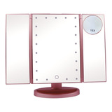 Espejo Para Maquillaje Luz Led Color Rosa + Espejo X10 D160