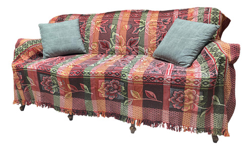 Manta Cubre Cama Rustico Tipo Hindu 2 Plz Cubre Sillon Fleco