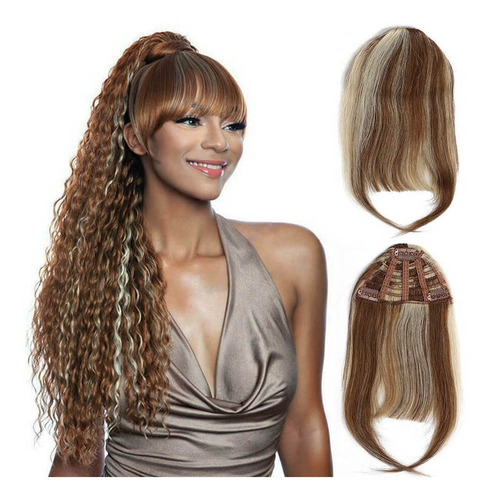 Pinza De Cabello Humano 20cm Con Flequillo Dorado #27/613