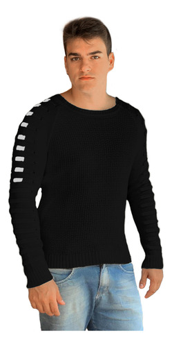 Blusa Suéter Masculino Tricot Detalhes Nas Mangas Ref:956