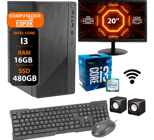 Computador Completo Core I3 3220 16gb Ssd480gb Monitor 20