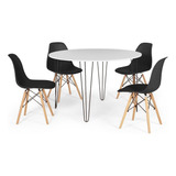 Mesa De Jantar Hairpin 120cm Branca +4 Cadeiras Eames Eiffel Cor Preto