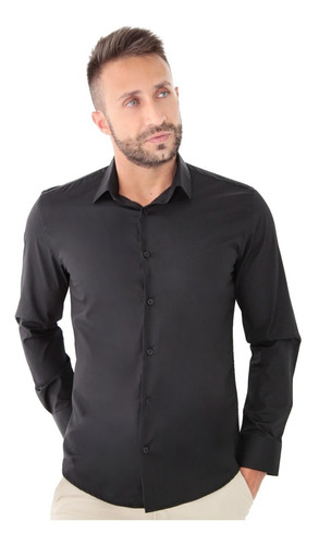 Camisa Social Super Slim Elastano Masculina Luxo Premium