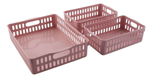 Conjunto 3 Cestos Organizadores Multiuso Cozinha - Colors Cor Rosa