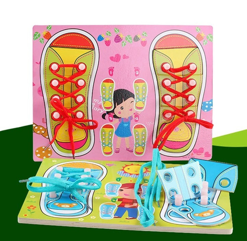 Juego De Cordones De Madera Montessori Niños Motricidad Fina