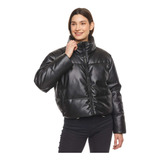 Campera Importada Puffer Ecocuero Negra Dama