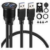 Cable De Extensión Doble Usb 3.0 De Montaje Empotrado En Coc