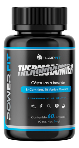 Suplemento En Cápsulas Flairfit Thermoburner, Formulación Premium L- Carnitina, Guaraná, Té Verde, Vitamína C, Pimienta Negra, Pimienta Cayena, Pote 60 Cápsulas