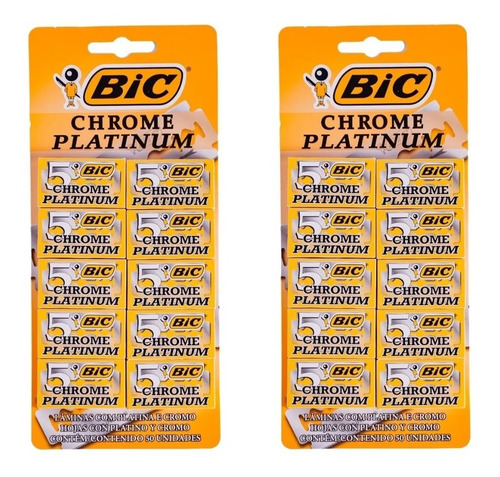 Lamina Bic Chrome Platinum - 2 Cartelas C/50 Unidades Cada