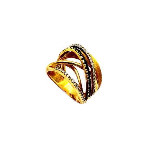 Anel Feminino Ouro 18k Moderno Com Zircônia