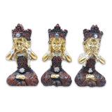 Trio Mini Buda Tailandês Da Sabedoria Red Gold 6 Cm