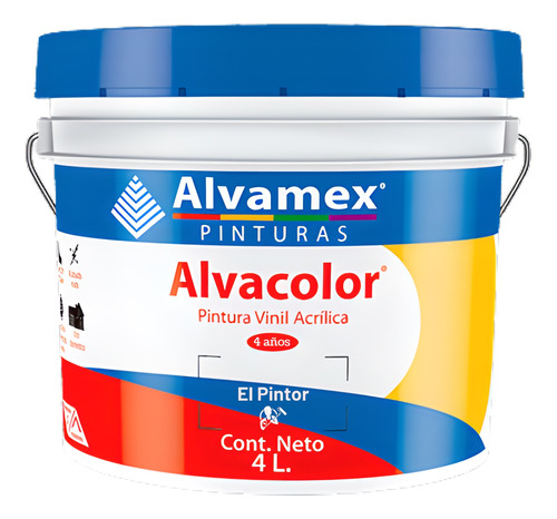 Pintura Vinilica Mate 4 Litros Alvacolor 4 Años Galón Int/ex