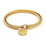 Pulsera  San Benito Protección En Oro Laminado Con Estuche