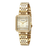 Relogio Mondaine Feminino Dourado Quadrado Pequeno C/ Numero