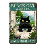 Letrero De Metal Divertido Para Baño, Diseño De Gato Negro V