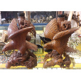 Antiguo Par Escultura Lámpara Madera Águila Talla Tallado