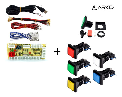 Kit- Pulsador Usb Led+5 Botones Árcade Cuadrados Led + Micro