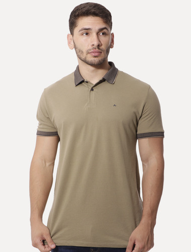 Polo Aramis Masculina Piquet Duplo Gola Jacquard Oliva