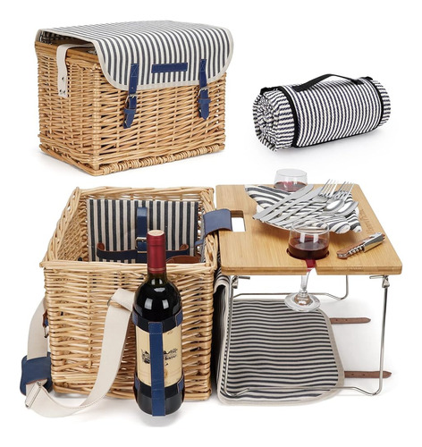 Cesta De Picnic De Mimbre Para 2 Personas Kit De Picnic, Set