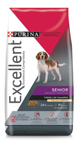 Alimento Excellent Adult 7+ All Breed Sizes Para Perro Senior Todos Los Tamaños Sabor Pollo Y Arroz En Bolsa De 15 kg