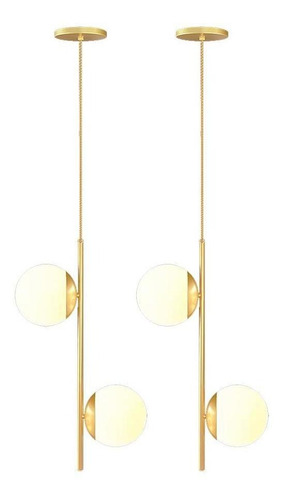 Kit 2 Pendente Globo Vidro 15 Jabuticaba Orbit Dourado Bf