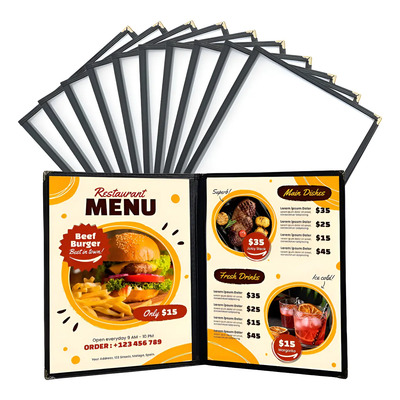 10pzs Fundas Menú A4 Pulgadas 2 Páginas 4 Vistas Restaurante | Envío gratis