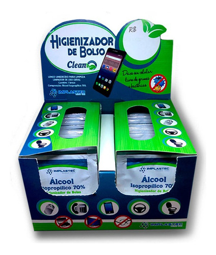Higienizador De Bolso Clean Implastec- Caixa Com 50 Unidades