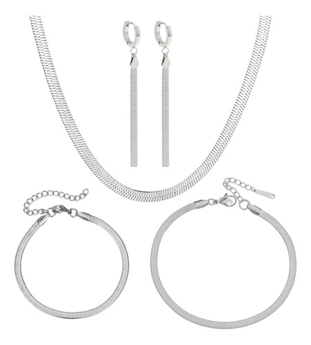 Set Collar Aretes Pulsera Tobillera Panza Vibora Acero Plata