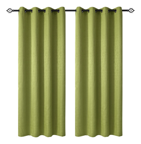 Set Cortinas Hogar 2 Paños 140x220 Cm Diseño Espiral Color Verde A9782