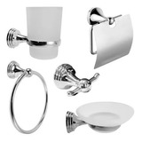 Set Baño 5 Piezas Gloa Kit Cromado Accesorios Salvinia Metal