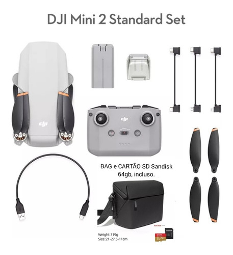 Dji Mini 2 Standard, Câm. 4k, Gps, C/ Bag, Sd 64gb, Anatel. 