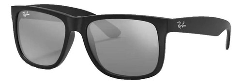 Anteojos De Sol Ray-ban Justin Color Mix Standard Con Marco De Nailon Color Matte Black, Lente Grey De Cristal Espejada, Varilla Matte Black De Nailon - Rb4165