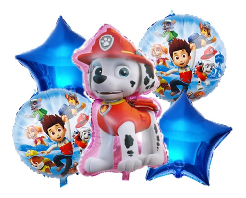 Set Globos Metalizados Paw Patrol Marshall X 5 Pzas