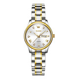 Elegante Y Luminoso Reloj Olevs Calendar Con Diamantes, Color De Fondo Plateado Y Blanco Dorado