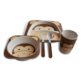 Set De Alimentacion Bebe Set Cubiertos Platos Bambu Niños 5p